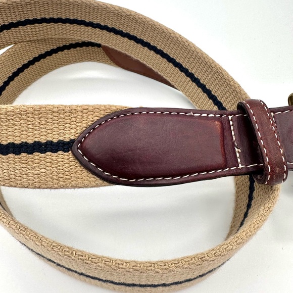 Orvis Men’s Woven Canvas & Leather Belt w/ Blue Stripe - Picture 3 of 11